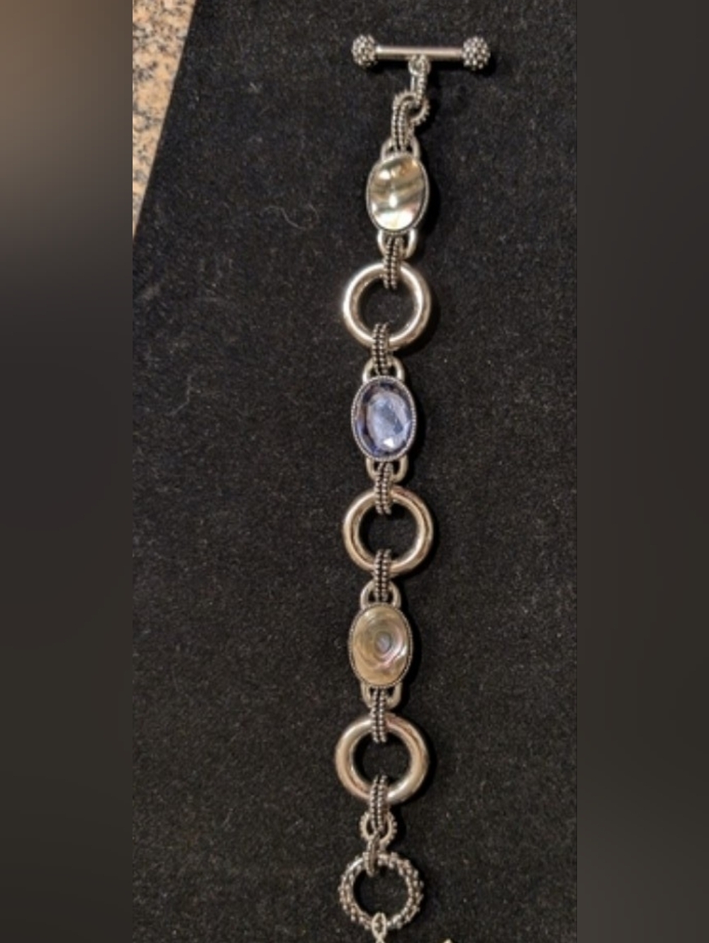 Lia Sophia Epiphany Abalone and Purple Cut Crystals Silver Tone Bracelet